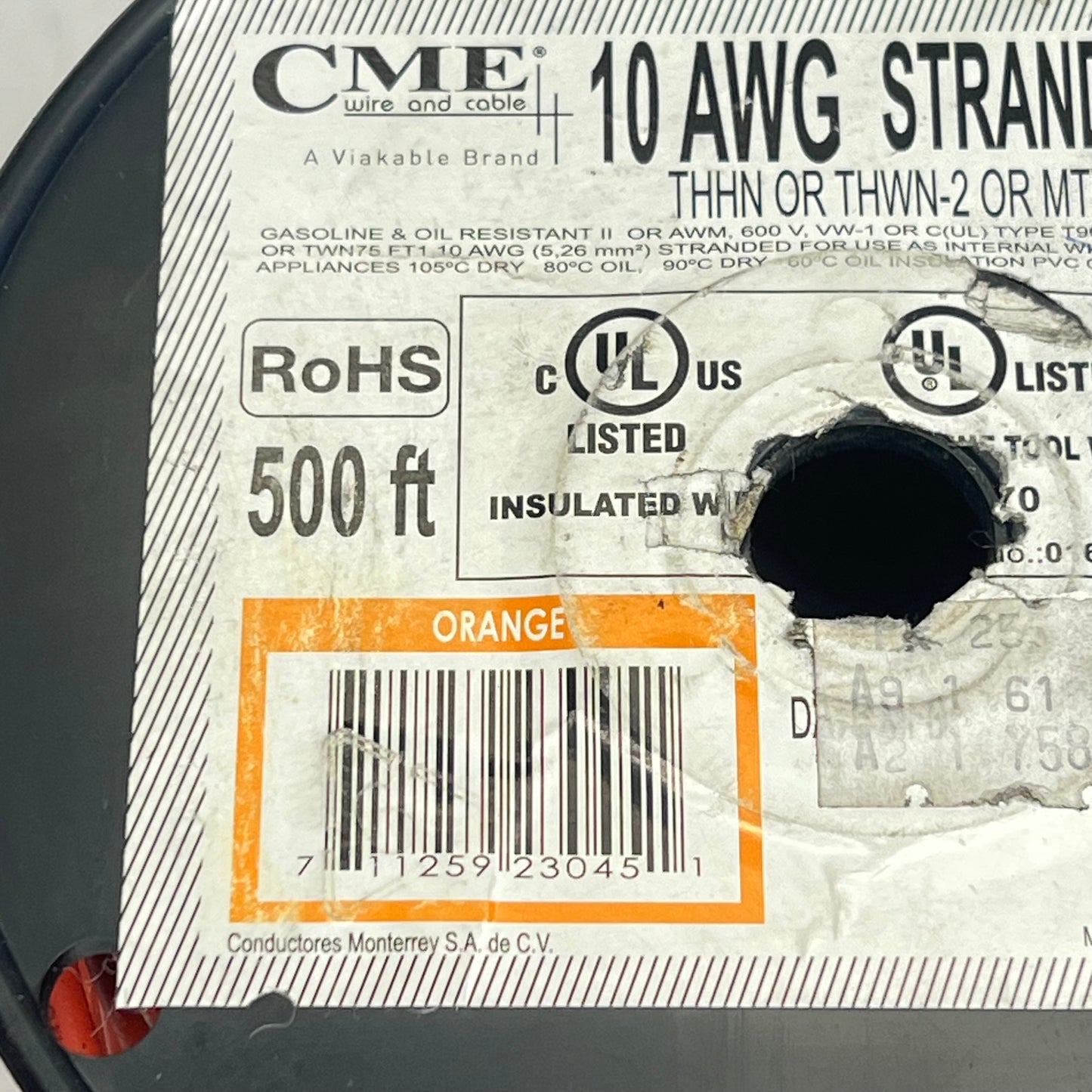 CME Stranded Insulated Tool Wire Mtv Applications  10 AWG 500' 600 V  Orange