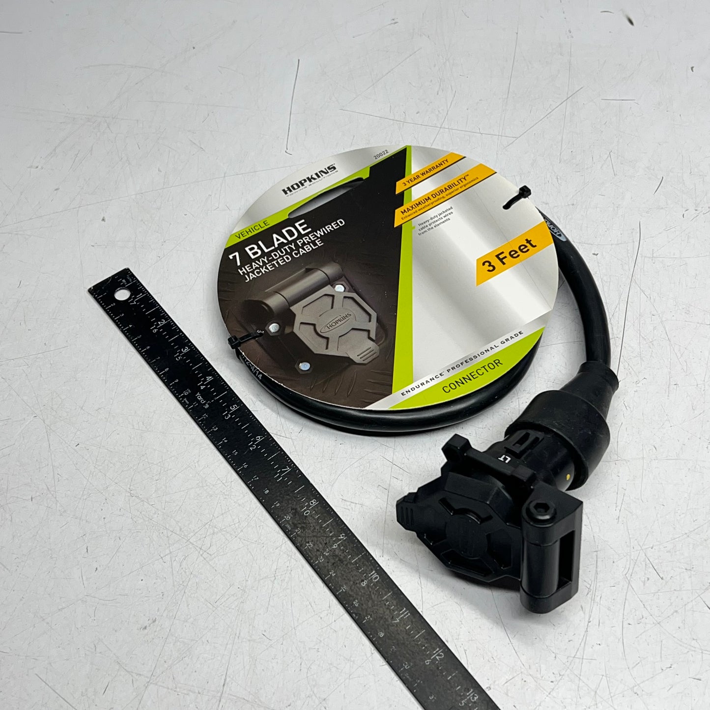 HOPKINS  7 Blade Heavy Duty Pre-wired Jacketed Cable Durable Connector  3' 20022