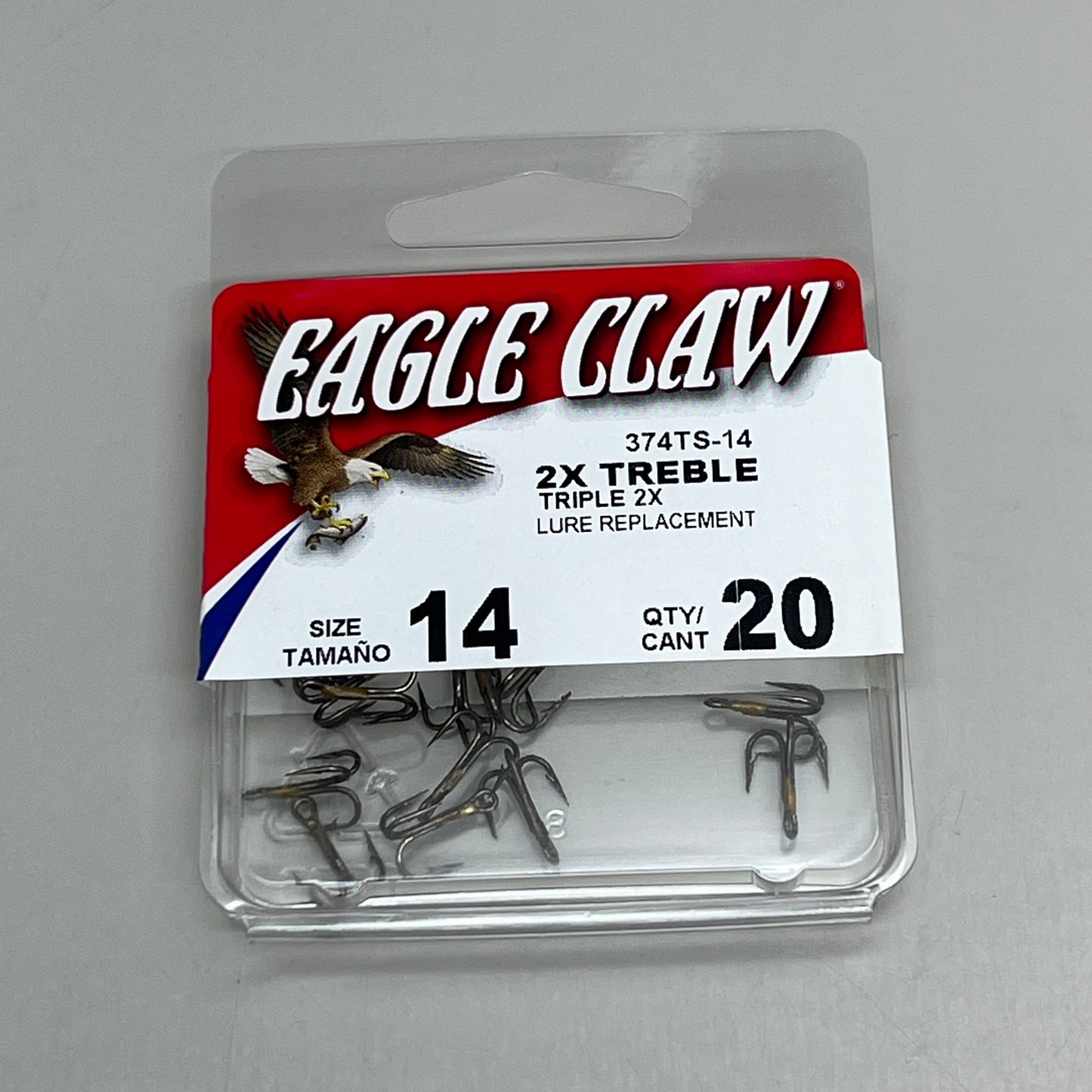 EAGLE CLAW (5 PACK) Curved Point 2X Treble Lure Repla Bronze #14 20 pc 374TS-14