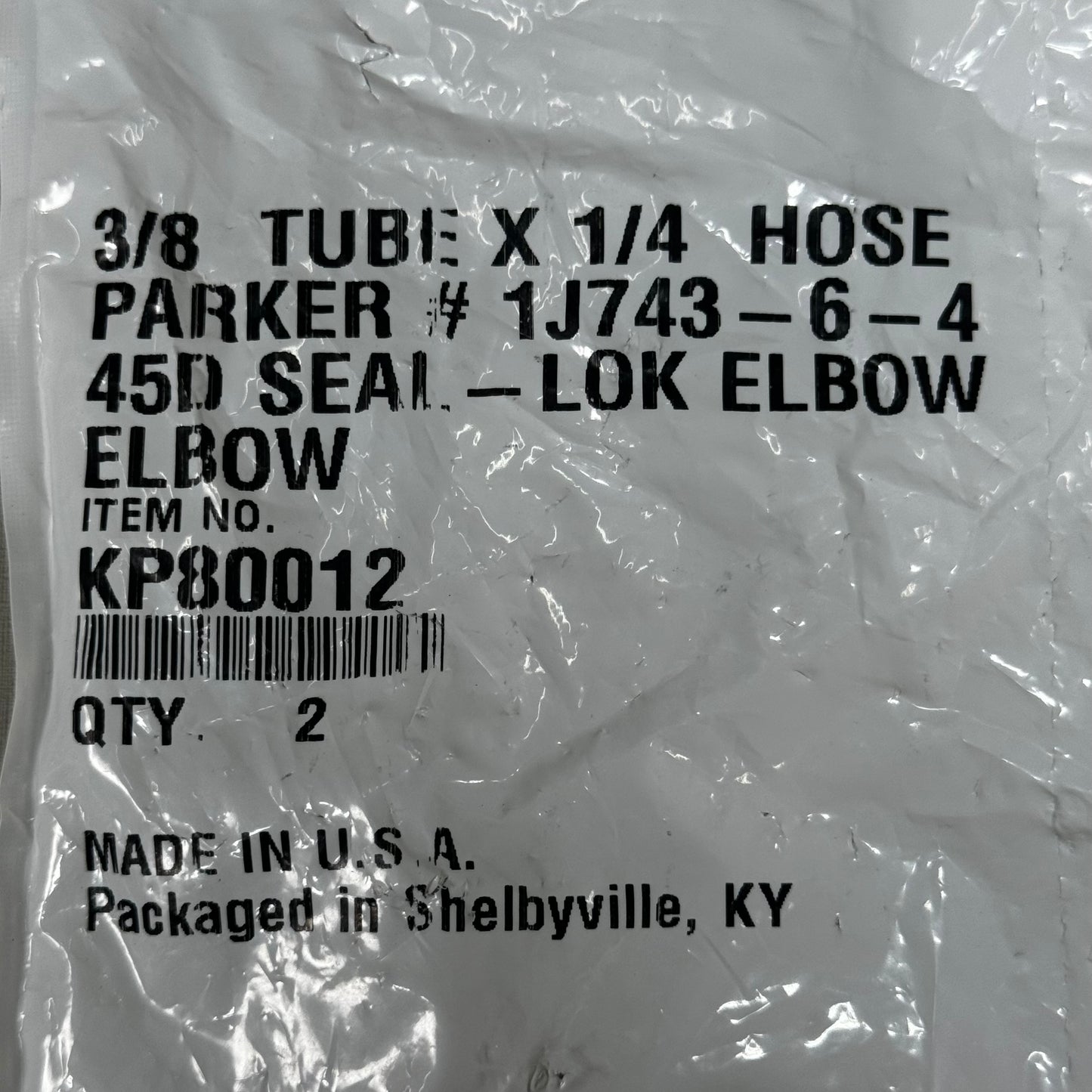 PARKER (2 PACK) Hydraulic Hose 1J743-6-4 45° Elbow 3/8" x 1/4" Steel KP80012