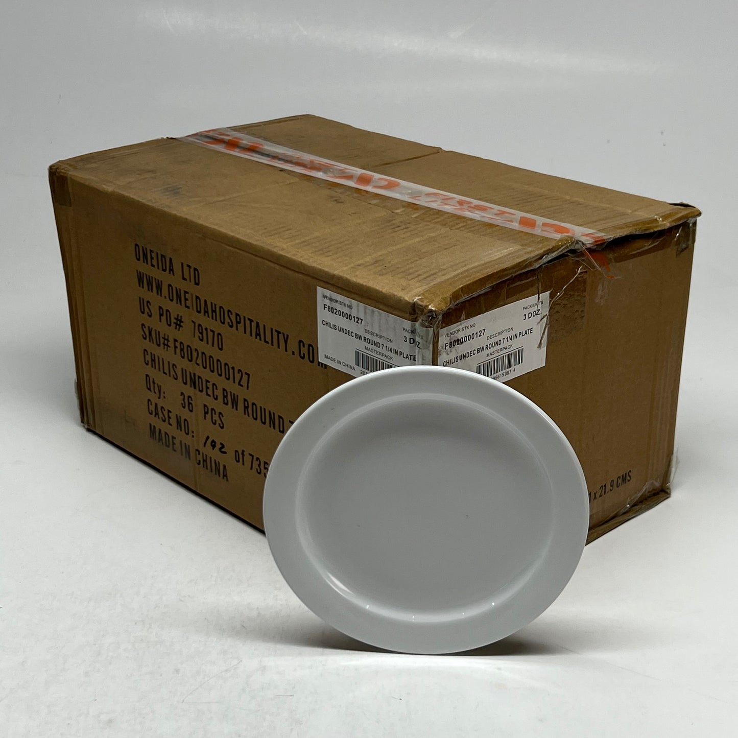 ONEIDA LTD (36 PACK) Commercial Grade Bright White Ceramic Plates - 7 1/4" Round F8020000127