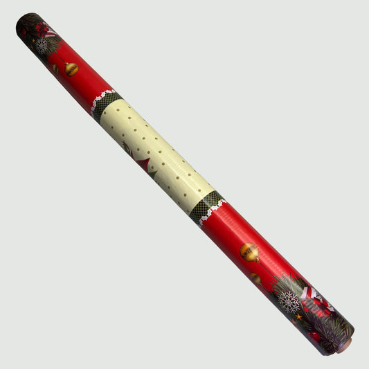 Christmas Poinsettia/Ornaments Pattern Vinyl Table Cloth 20 Yds/60' Red/Green