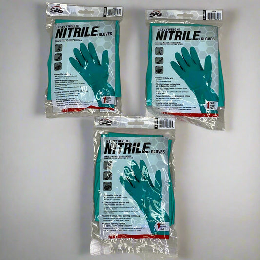 SAS SAFETY CORP (3 PACK) Heavy Weight Nitrile Gloves  XL Green 6534