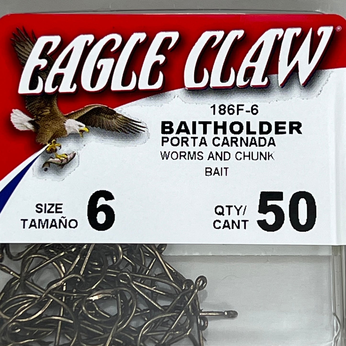 EAGLE CLAW Ultra Sharp Bait Holder for Worms & Chunk Bait Bronze #6 50pc 186F-6