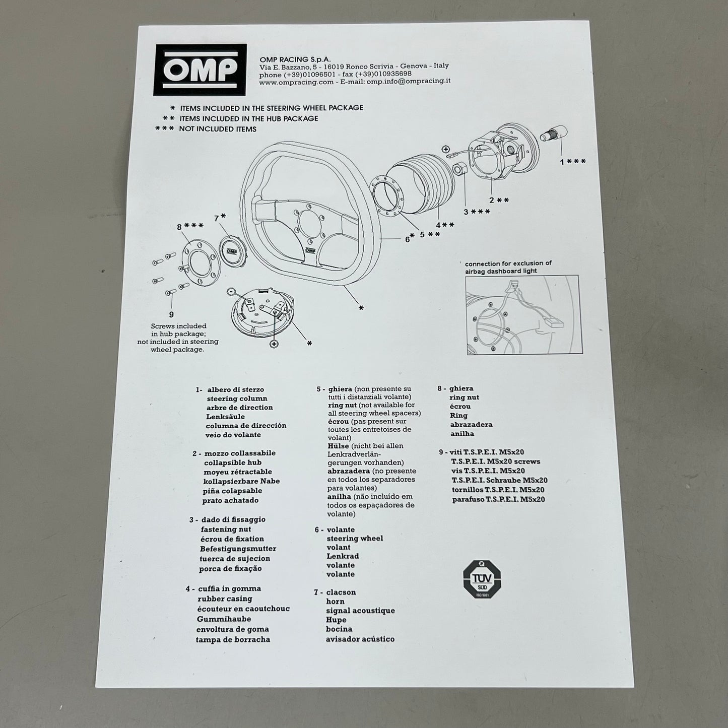 OMP Advanced Racing Steering Wheel Made In Italy 350mm Black OD0-1954-071