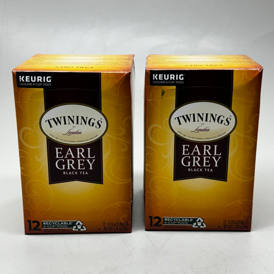 TWININGS of London (2 PACK, 12 Bags Each) EARL GREY Black Tea K-Cup Pods 1.26 oz Each