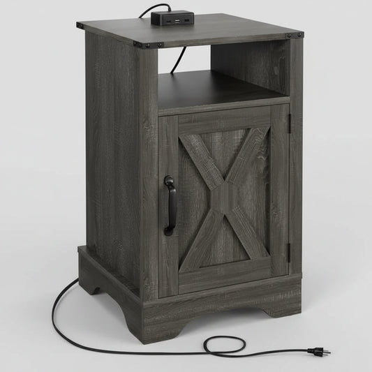 ZA@ MOOOTTO Engineered Wood Nightstand  25.79"x 15.75" x 15.75" Dark Grey ZTS003GY-11