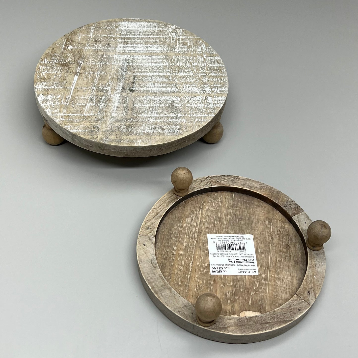 ASHLAND Set of 2 Round Wood Trays From Warm Heritage Collection Pinewood 736102