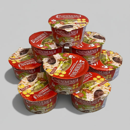 ZA@ PHO NOMENAL (9 PACK) Authentic Vietnamese Beef Noodle Soup Bowl 2.47 Oz BB 08/26 (D|istressed Packaging)