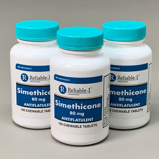 RELIABLE 1 (3 PACK!) Simethicone 80 MG Chew Tablets 100 Tablets 23H385 BB-08/2025