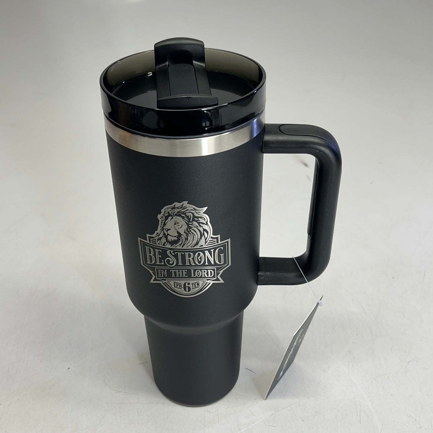 CHRISTIAN ART GIFTS Ephesians 6:10 Tumbler with Straw 40 oz Matte Black SMUG283
