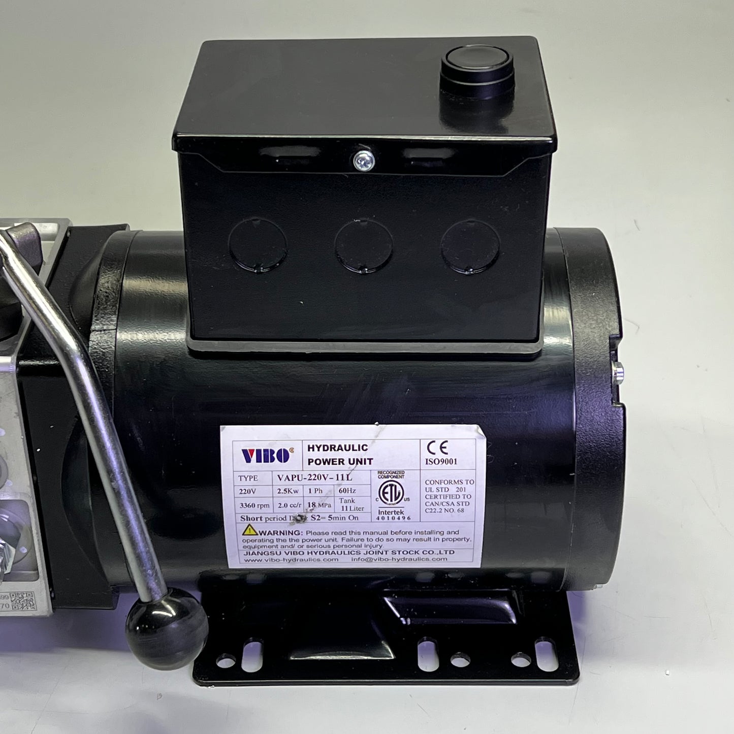 VIBO Hydraulic Power Unit 3360rpm 11 Liter Tank 200 V 60 Hz Black VAPU-220V-11L