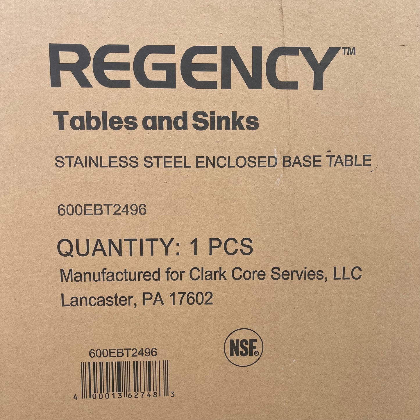 ZA@ REGENCY Enclosed Base Table w/ Open Front 96”x30”x24” Stainless Steel 600EBT2496 (AS-IS, Bent)