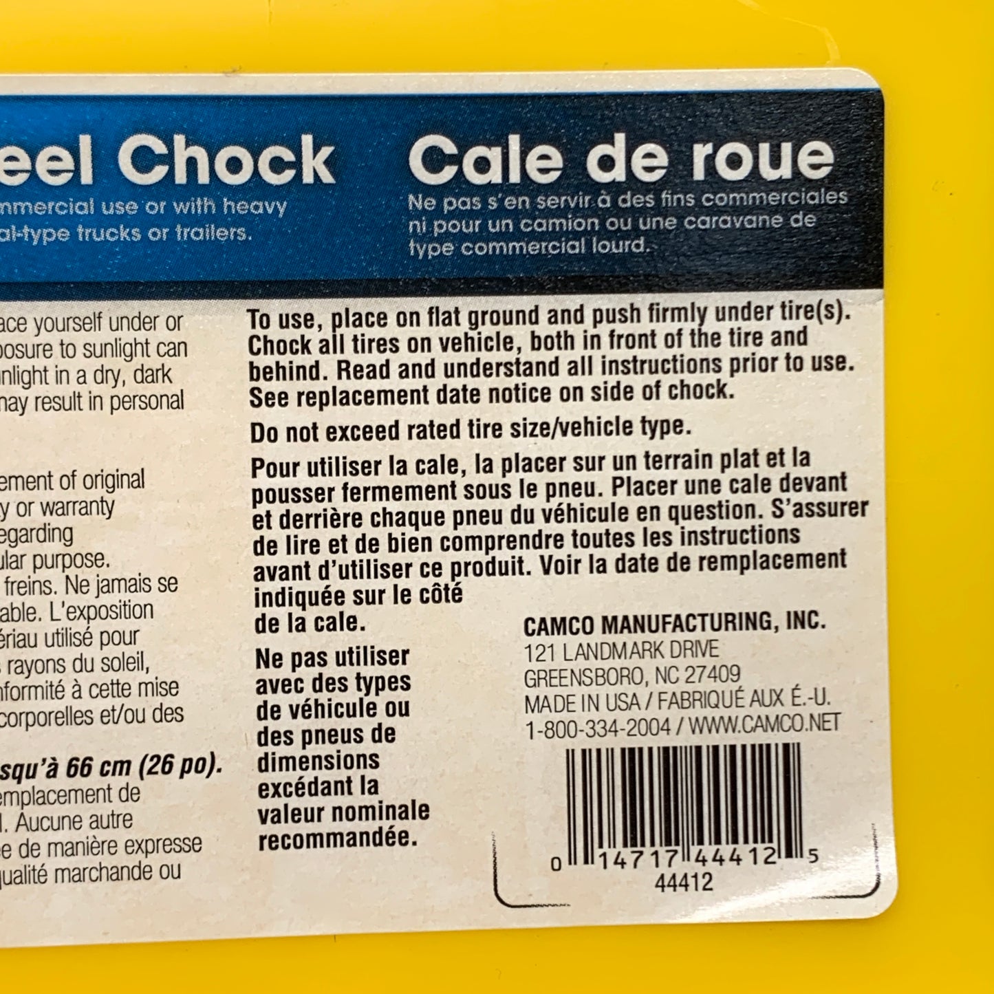 CAMCO 2 Pack Wheel Chock Yellow Fits Each Fits Tires up to 26-Inches 44412