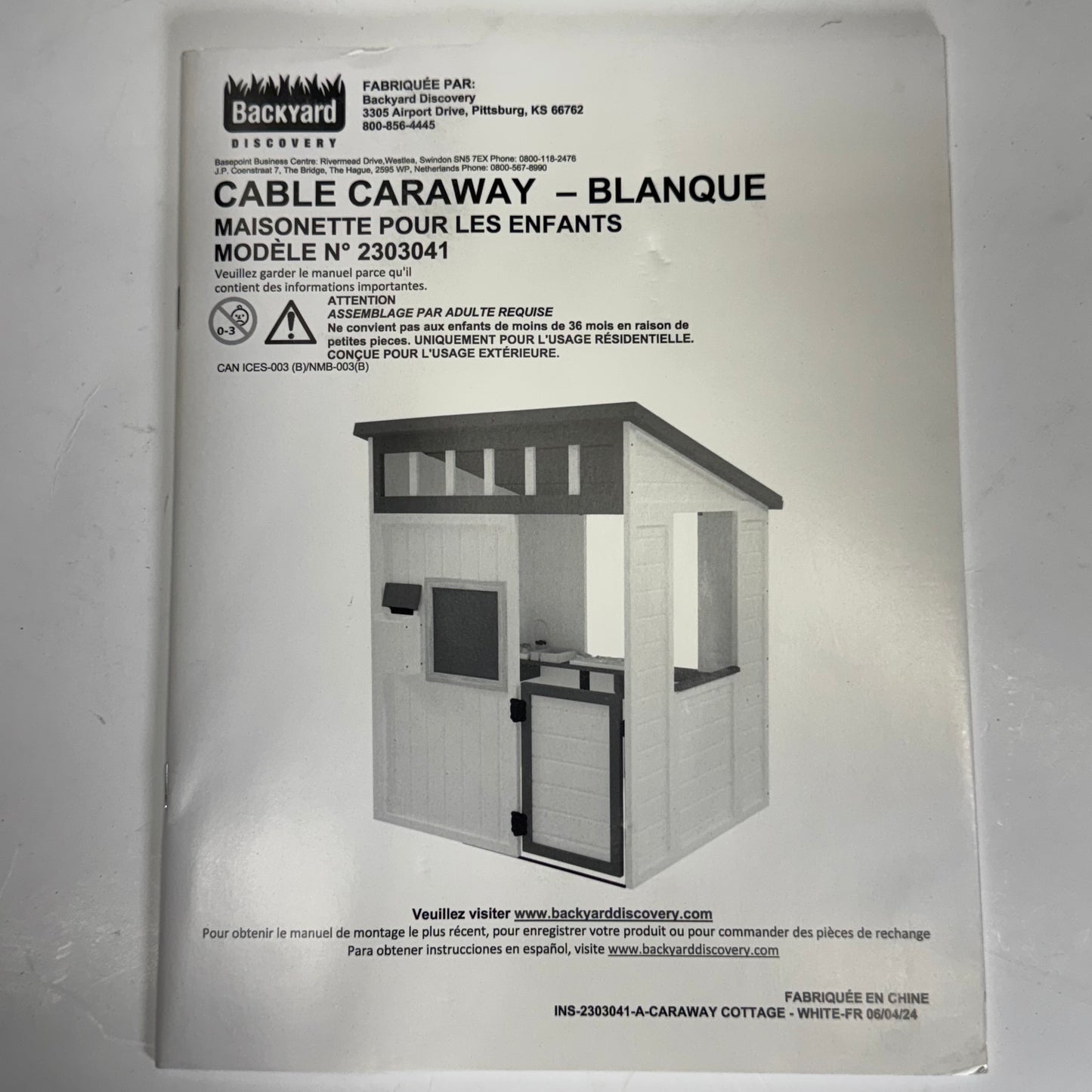 BACKYARD Discovery Caraway Cottage Outdoor Wood Playhouse 4.3'W x 3.8'L x 4.9'H White 2303041 (New Other)