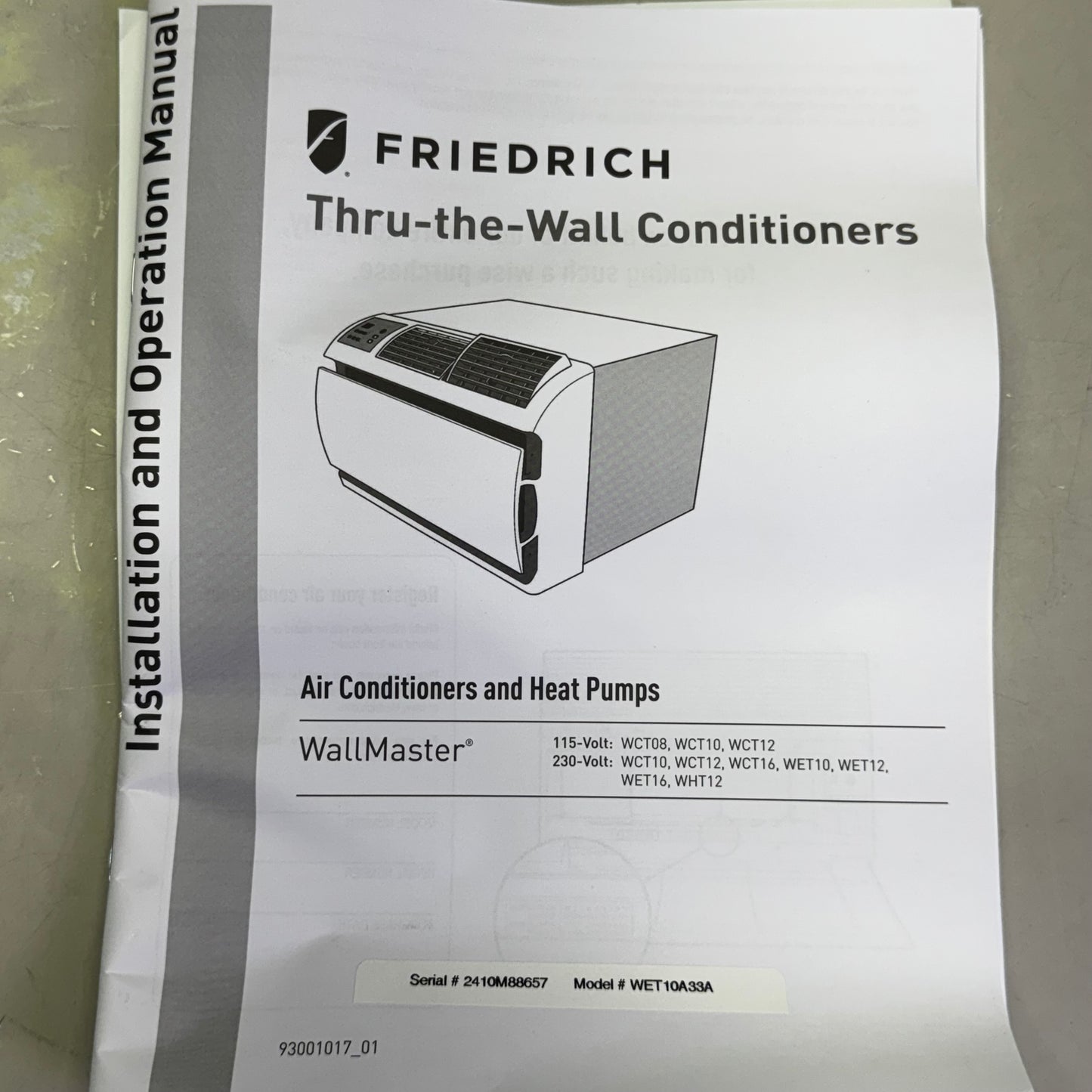FRIEDRICH Wall Air Conditioners 12000 BTU Cool, 230V White WET10A33A (New Other, Minor Damage)