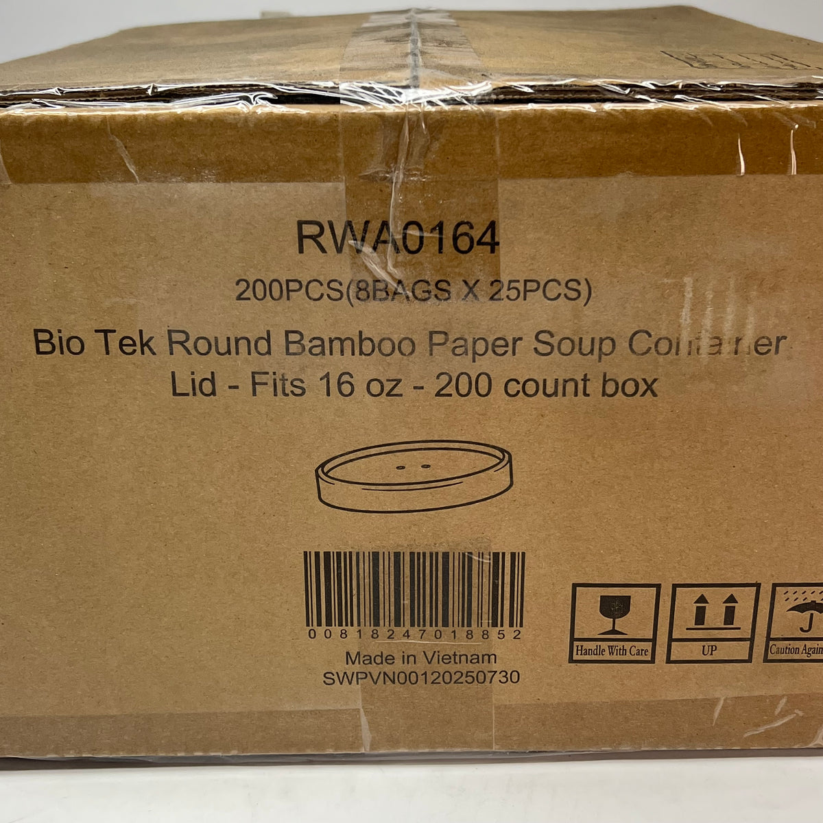 RESTAURANTWARE (200 PACK) Bio Tek Round Bamboo Paper Soup Container Fits 16oz Tan RWA0164