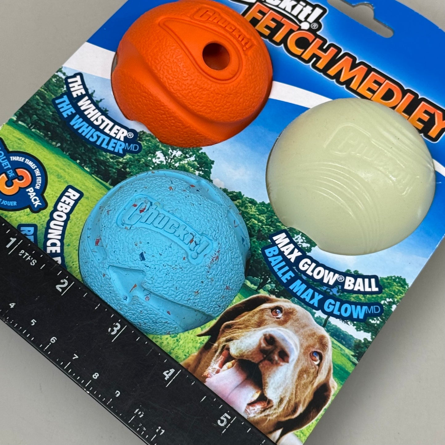 ZA@ CHUCKIT! Fetch Medley For Medium Dogs Pack of 3 Balls Blue, Orange, Glow 0520520 C