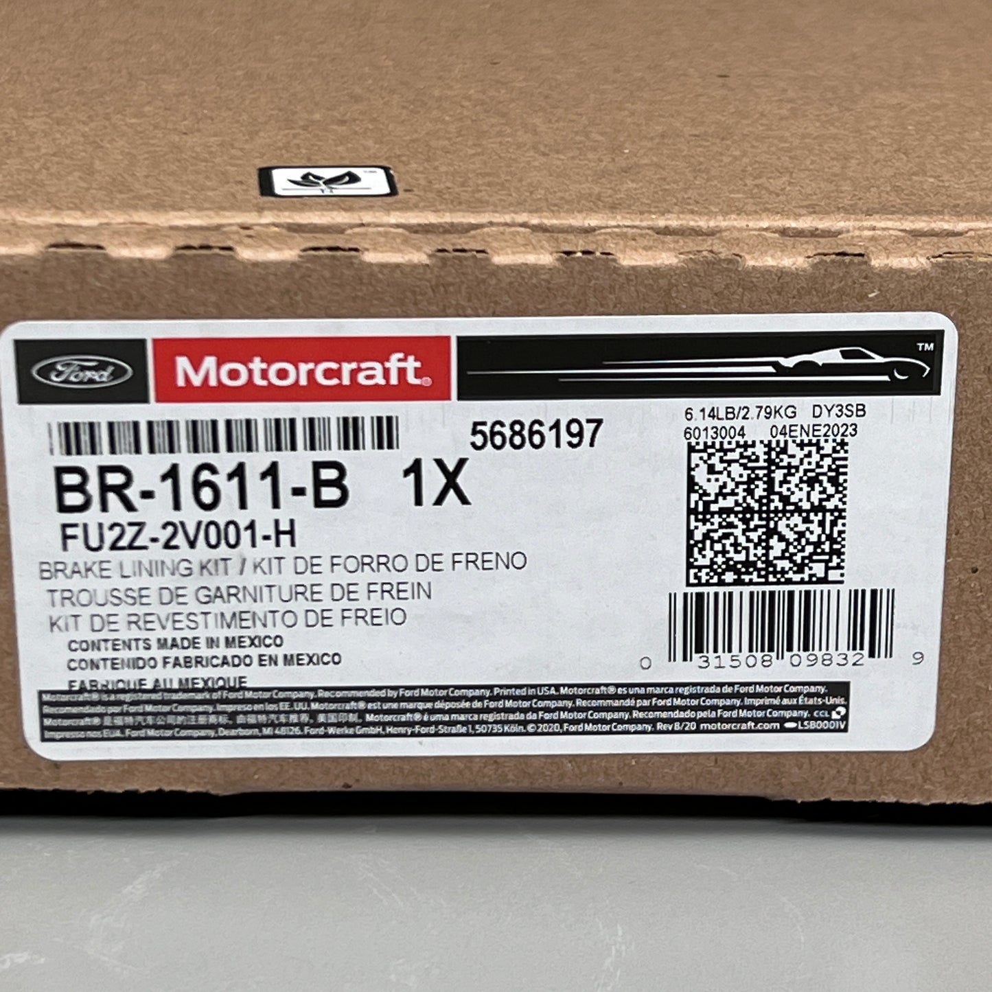 FORD MOTORCRAFT BR-1611-B 1X Brake Lining Kit FU2Z-2V001-H OEM (New)