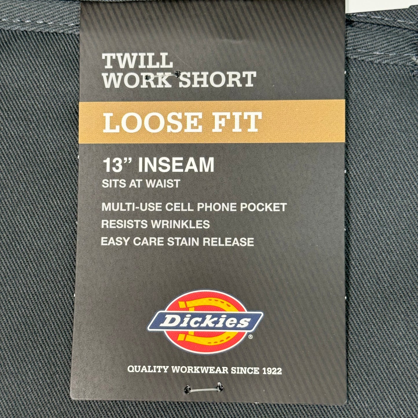 DICKIES Loose Fit Twill Work Shorts 13" Inseam Men's Sz 32 Charcoal Grey 42283CH