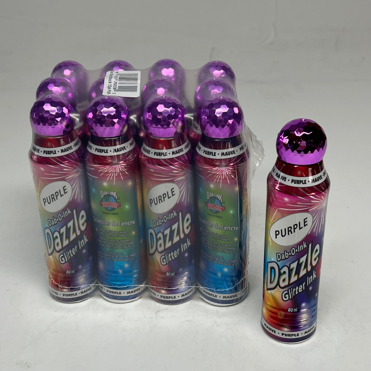 DAB O INK (12 PACK) Dazzle Shimmery Glitter Ink Bingo Dot Marker 80 Ml Purple A26