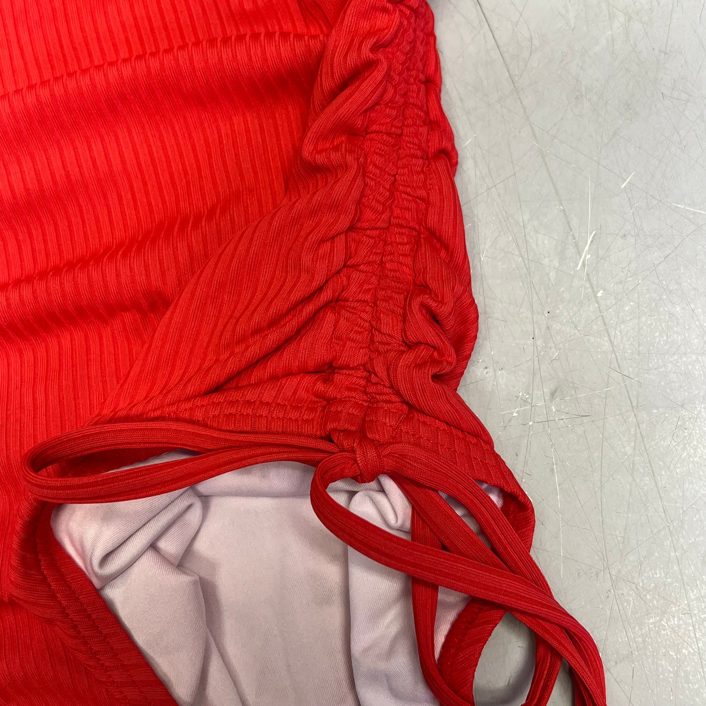 CHARMO Ribbed Adjust Drawstring Long Torso One Piece Swimsuit Women's Sz S Red