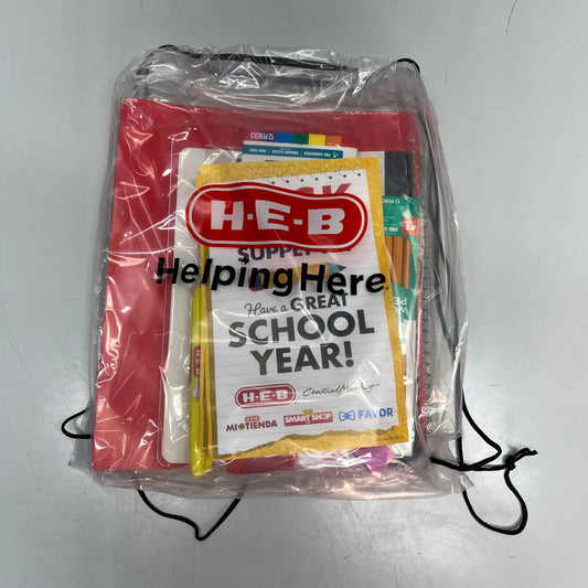 H.E.B School Supplies Set In Drawstring Backpack Clear/Black