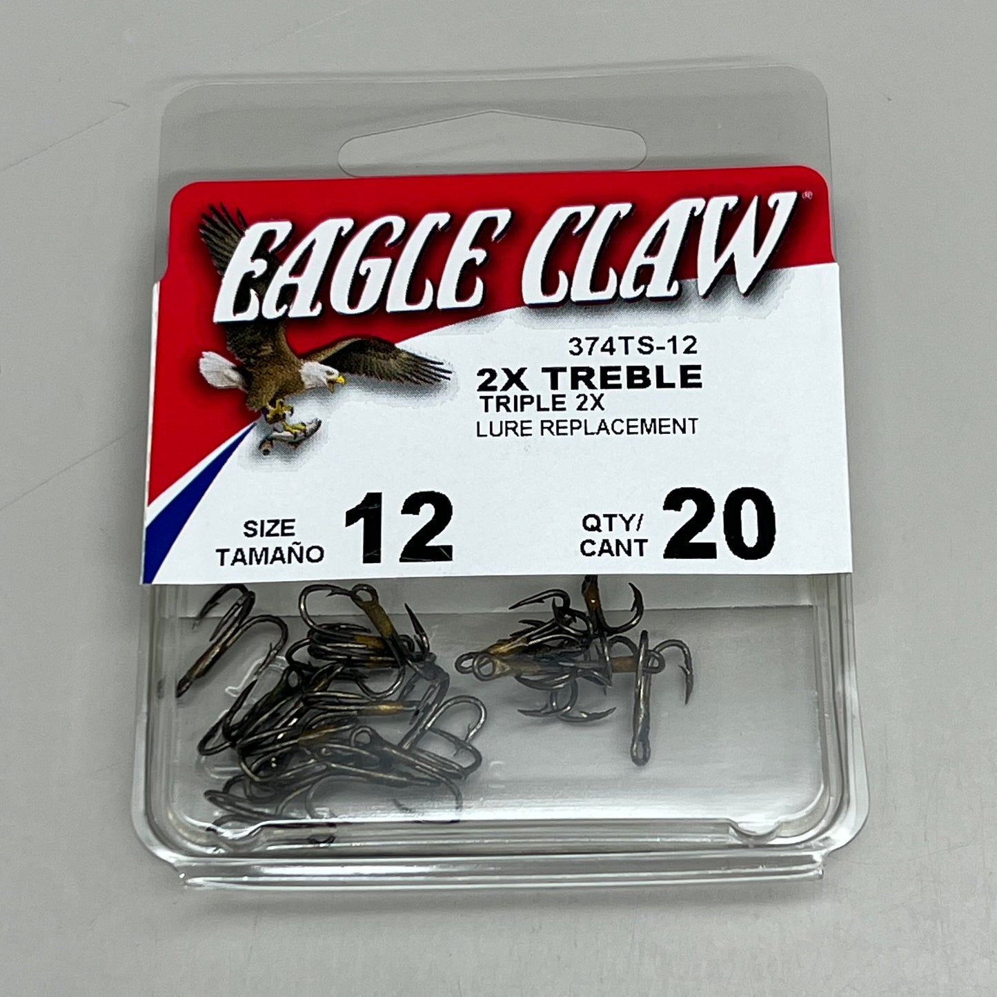 EAGLE CLAW (5 PACK) Curved Point 2X Treble Lure Repla Bronze #12 20 pc 374TS-12