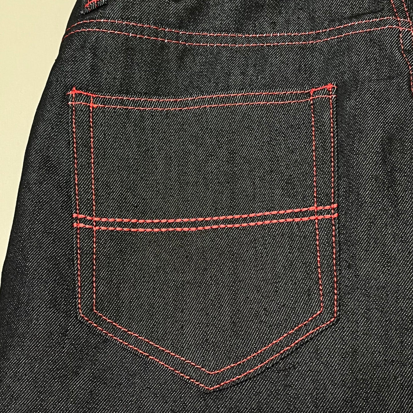 KAYDENK Raw Loose Fit Unwashed Denim Contrast Stitch Jean Men SZ 32/30 Black/Red