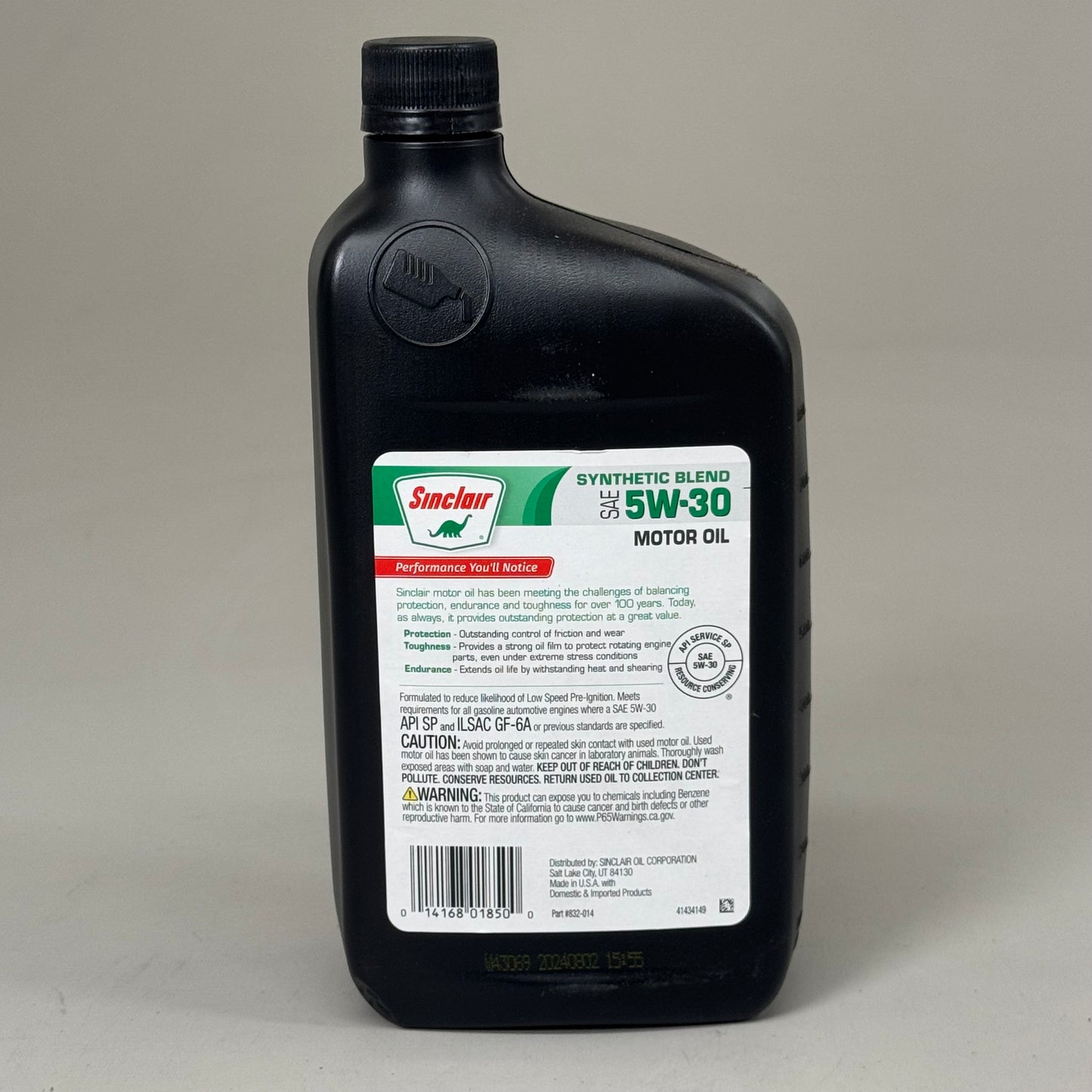 ZA@ SINCLAIR (6 PACK) Synthetic Blend SAE 5W-30 Motor Oil for Gasoline Engines 832-014 As-is