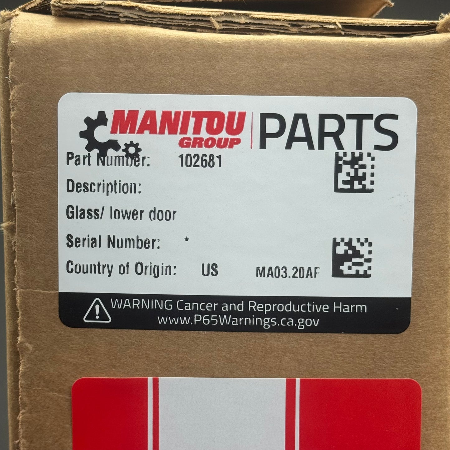 ZH@ MANITOU Tractor Parts Glass/Lower Door 102681 28"x15"x Clear/Black