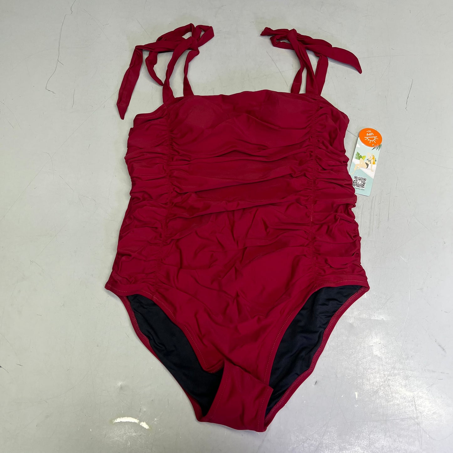 CHARMO Tie Shoulder Strap One Piece Scrunched Torso Swimsuit Women's Sz L Red