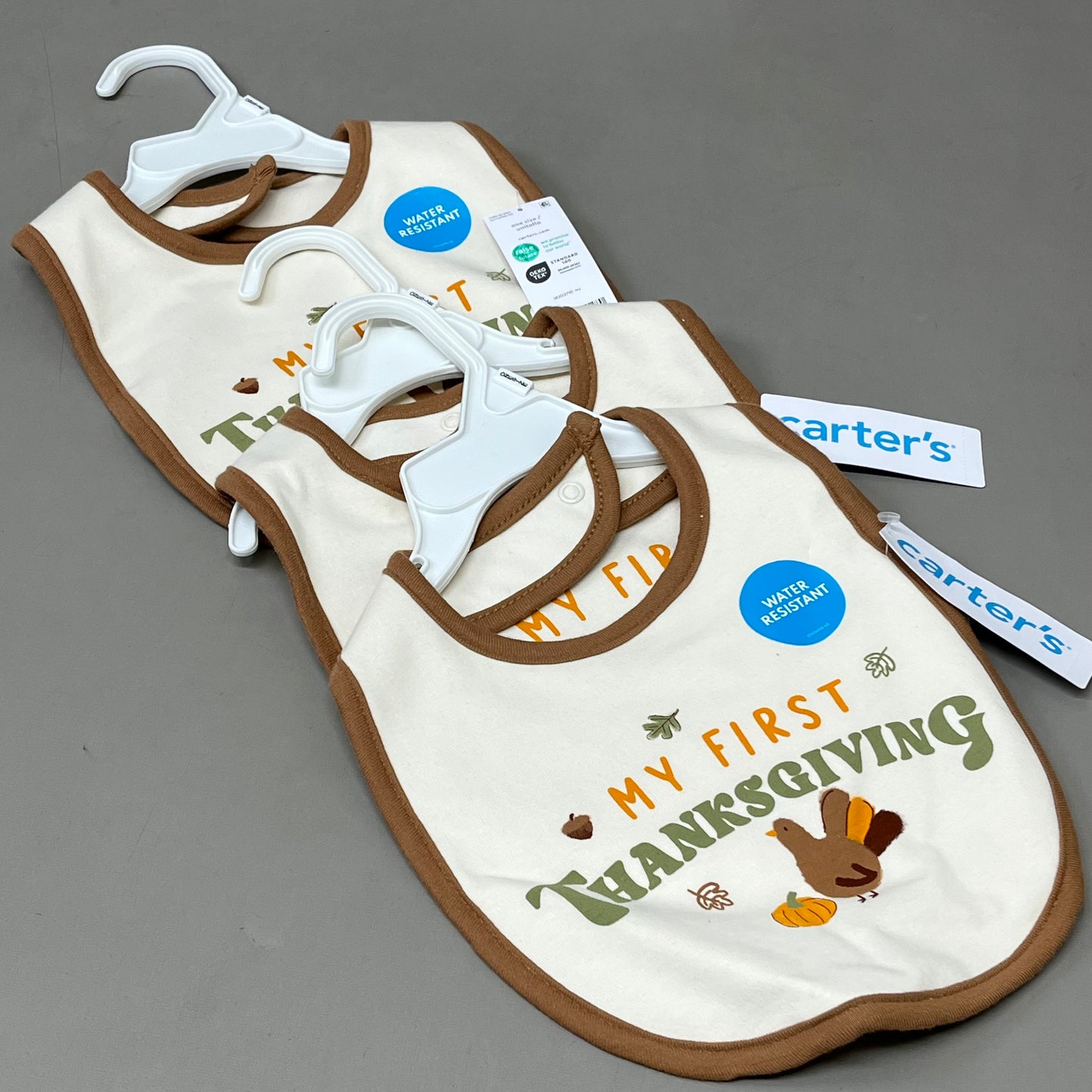 CARTER'S (3 PACK) My First Thanksgiving Bib Water Resistant One Size Ivy 1R302710