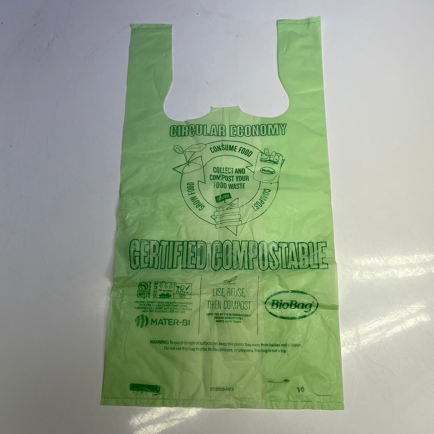 ZA@ BIOBAG Circular Economy Compostable Grocery Bags 16"x19" Green (Distressed) E