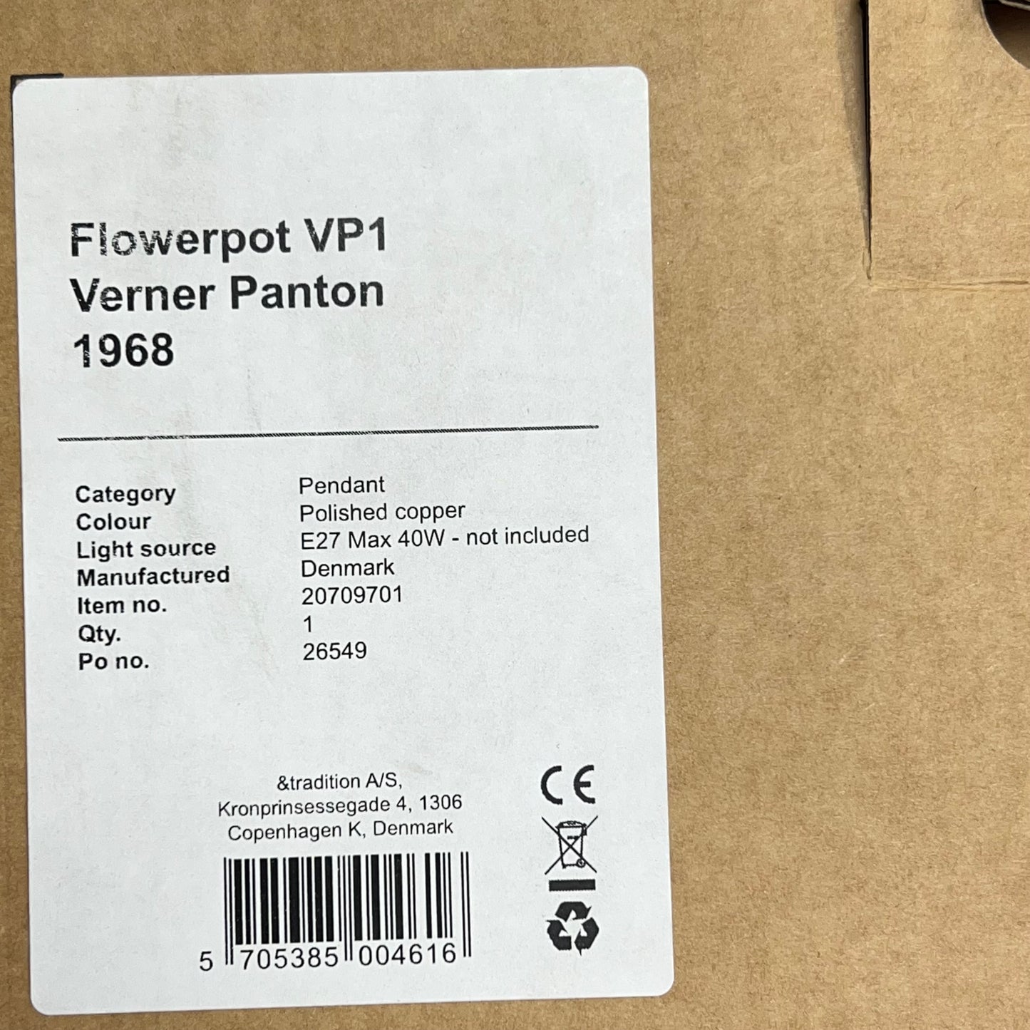 FOROM Flower Pot Pendant & Tradition 6.3"hx9.1" Polished Copper 20709701 VP1