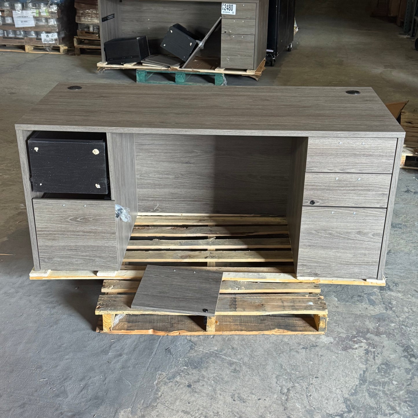 ZA@ Pallet of LORELL Double Pedestal Desk Sz 29.5"W x 65"L x 29"H - LLRPD3066DPGE (AS-IS, Damaged)