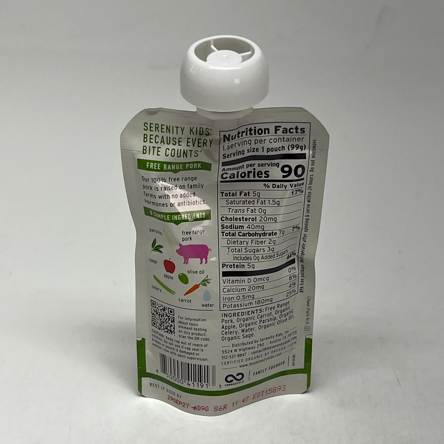 SERENITY (6 PACK) Free Range Pork + Apple, Carrots & Sage Pouches 3.5oz BB 09/27