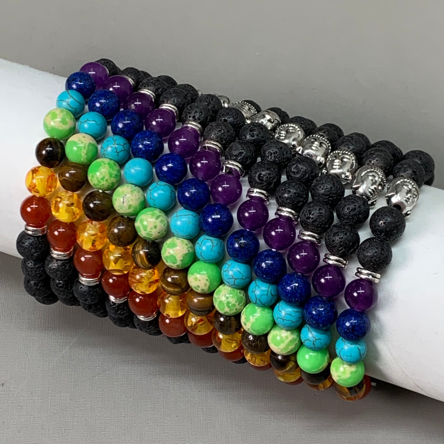 BEST WHOLESALE (12 PACK) Beaded Black-Rainbow Crystal Bracelets 3" Silver Head New