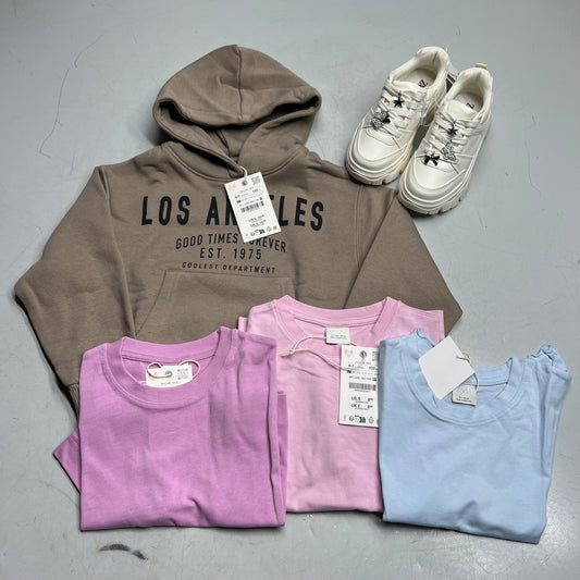 ZA@ ZARA Lot of Pullover Hoodie & Crewneck Tee Shirts W/ Shoes Girl's Sz 6/7 Multicolor