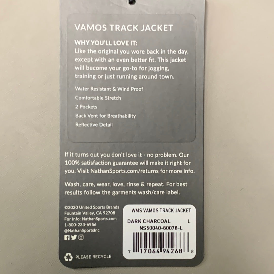 NATHAN Vamos Track Jacket Women's Sz L Dark Charcoal NS50040-80078-L (New)