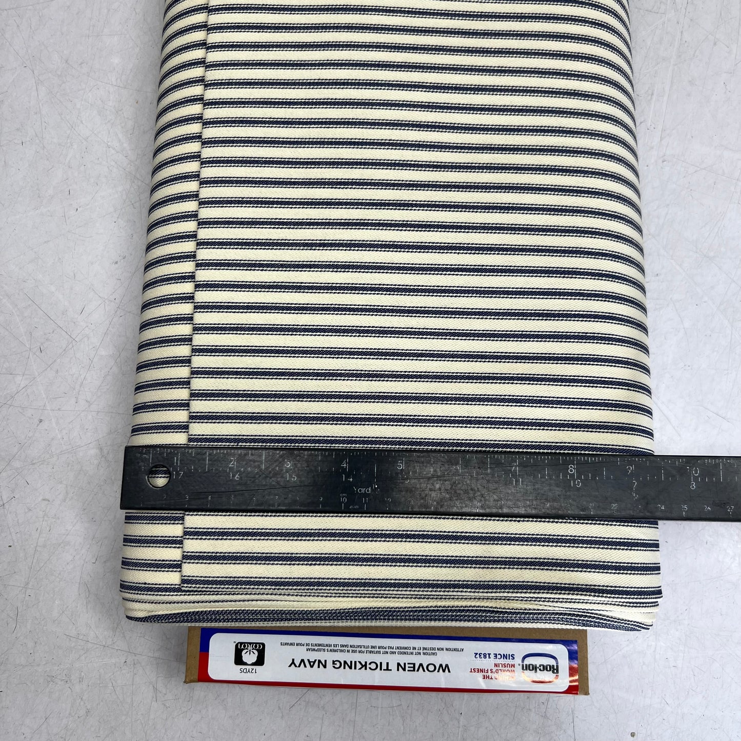 ROCLON Woven Ticking Navy Cotton Fabric Sz 44" x 12 Yards Navy & White 10736219