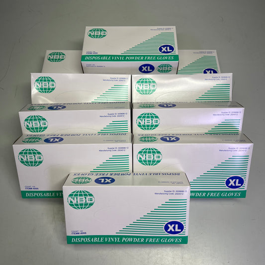 NBD (1 BOX, 10,000 EACH) Disposable Vinyl Powder Free Gloves SZ XL Clear 4066