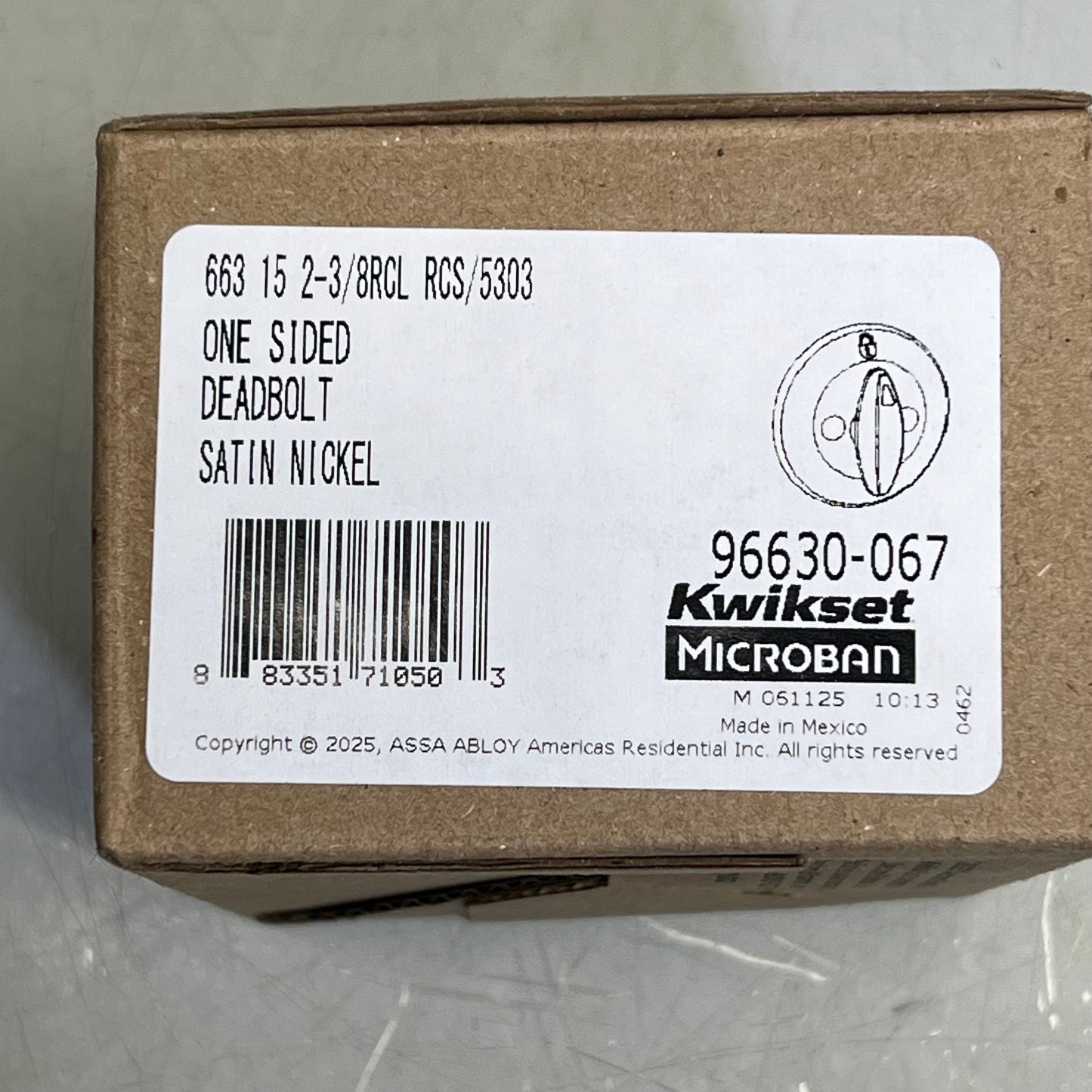 ZA@ KWIKSET (2 PACK) 663 One Sided Deadbolt W/ Microban Antimicrobial Technology Satin Nickel 96630-067