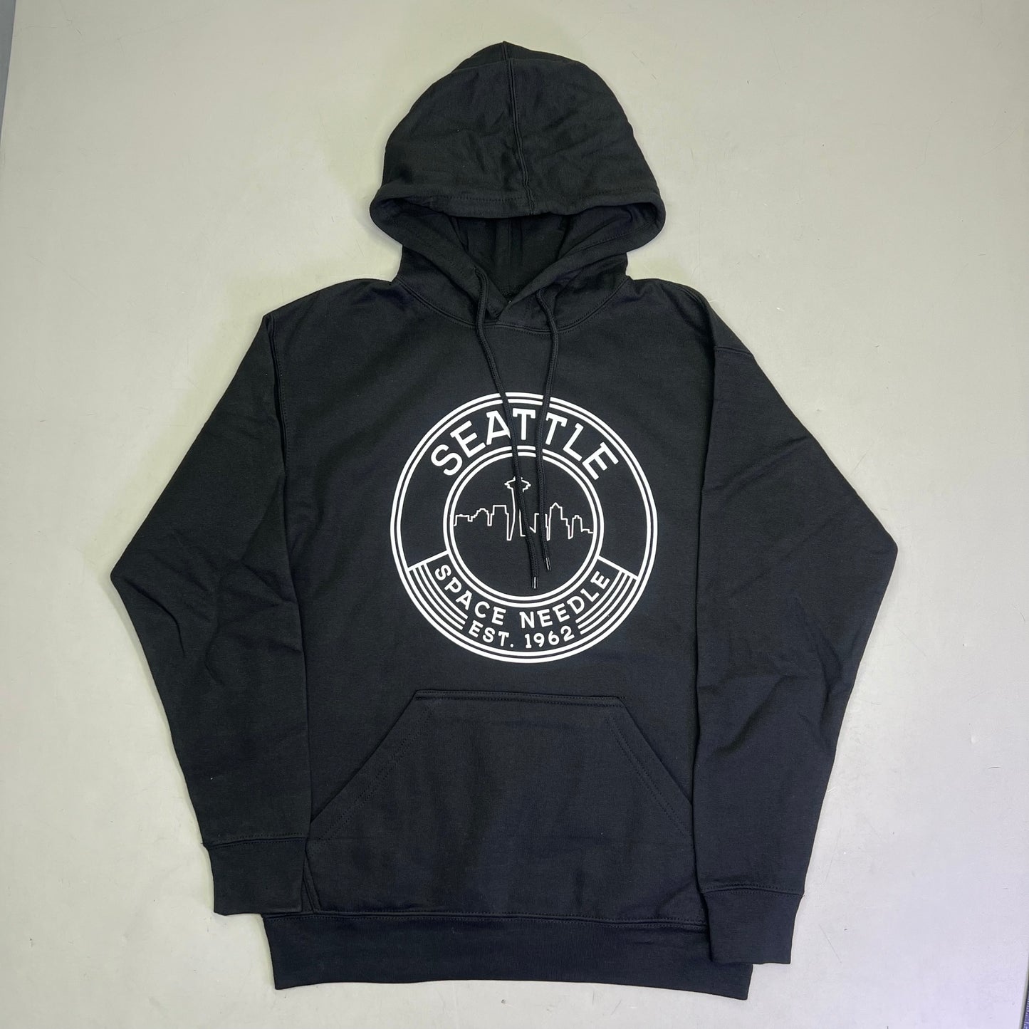 POINT Seattle Washington Space Needle Hoodie Unisex Sz S Black/White 041965
