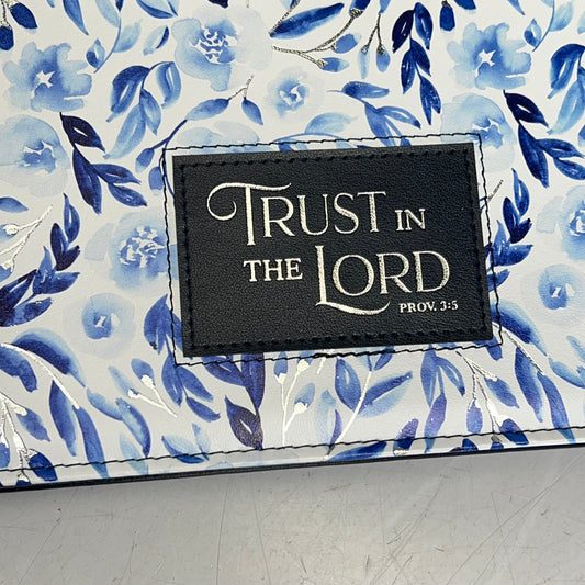 CHRISTIAN ART GIFTS Proverbs 3:5 Faux Leather Bible Cover 8"x11" Blue Floral