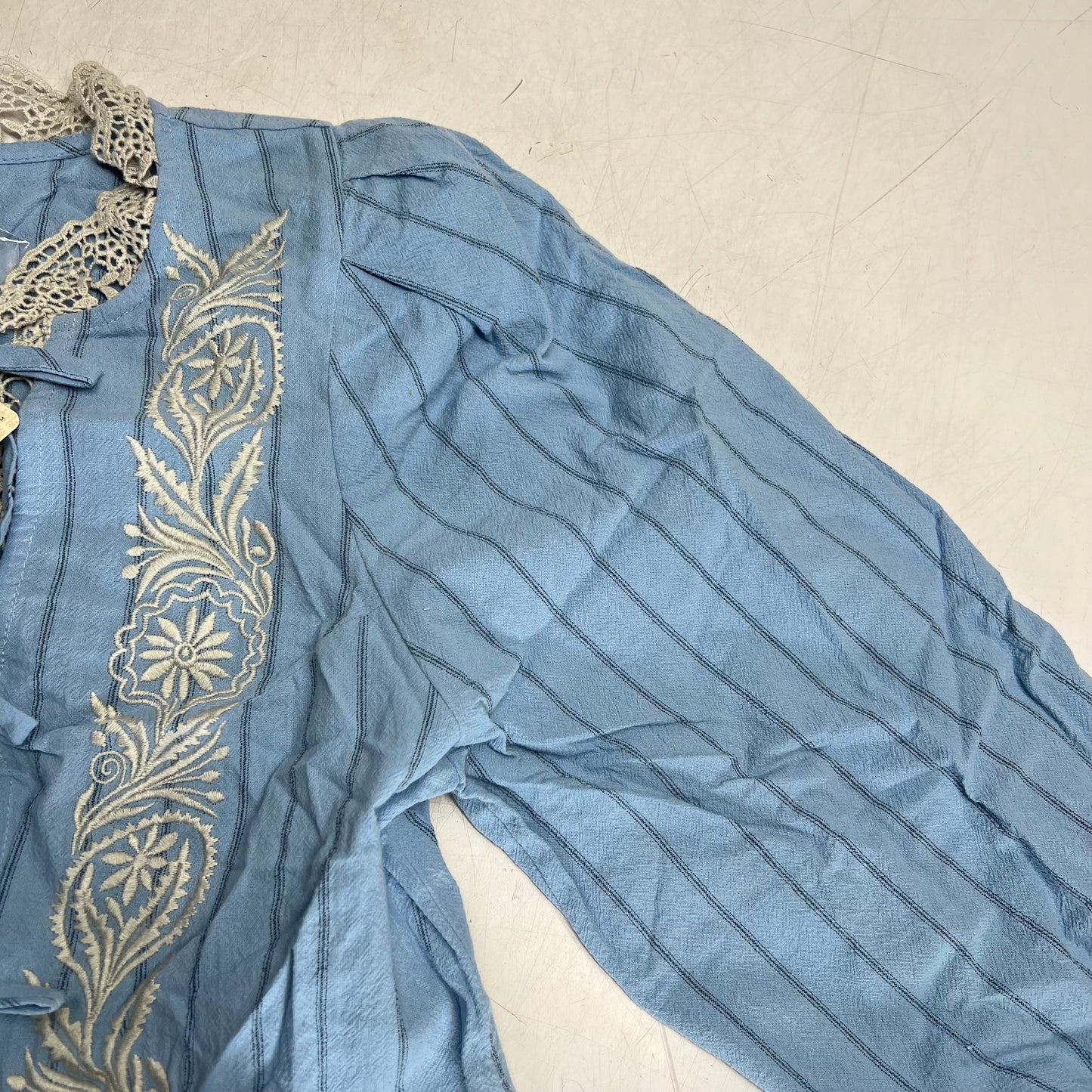 FREE PEOPLE Bali Jude Embroidered Lace Top Women's Sz S Chambray 103467213