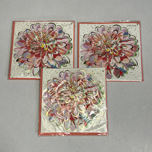 PAPYRUS (3 PACK) Bold Summer Flower 3D Design Birthday Cards  6.5" Multicolor