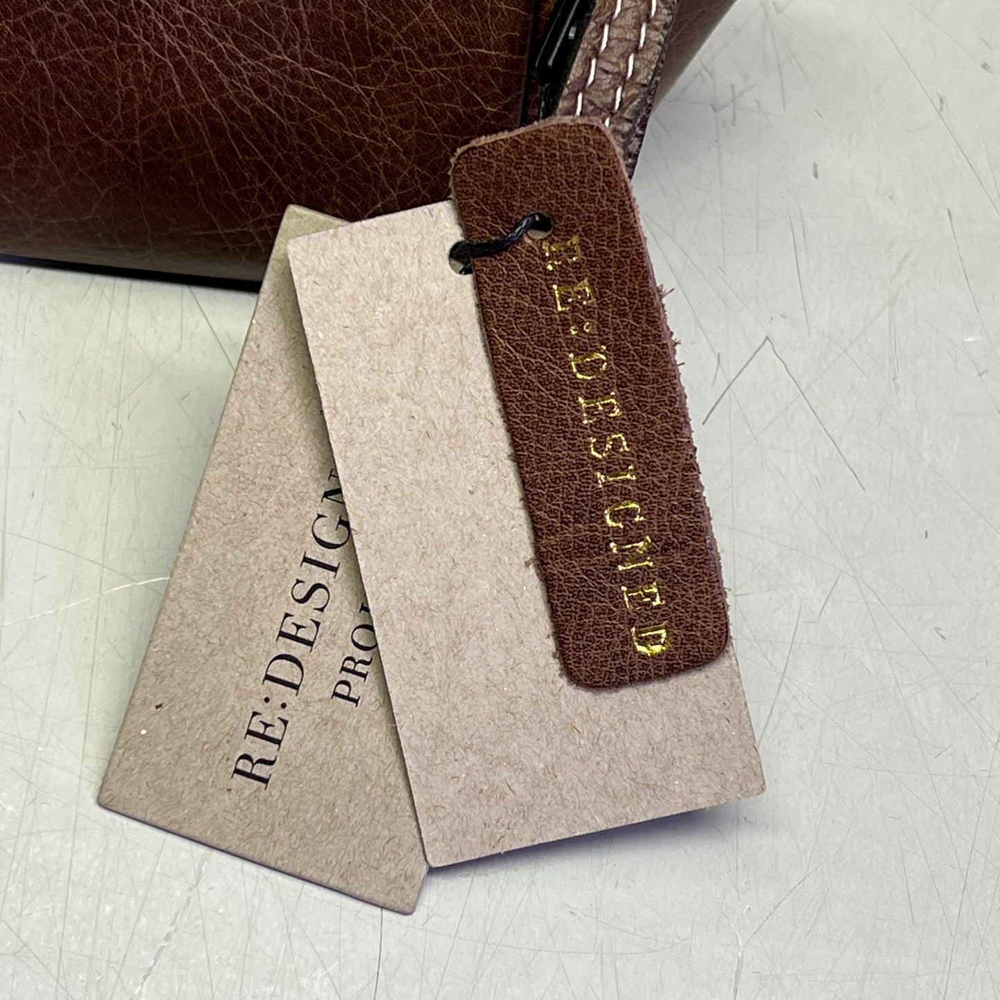 RE:DESIGNED Genuine Leather Project 11 Triangular Zip Bag 10"x3" Woodsmoke P011