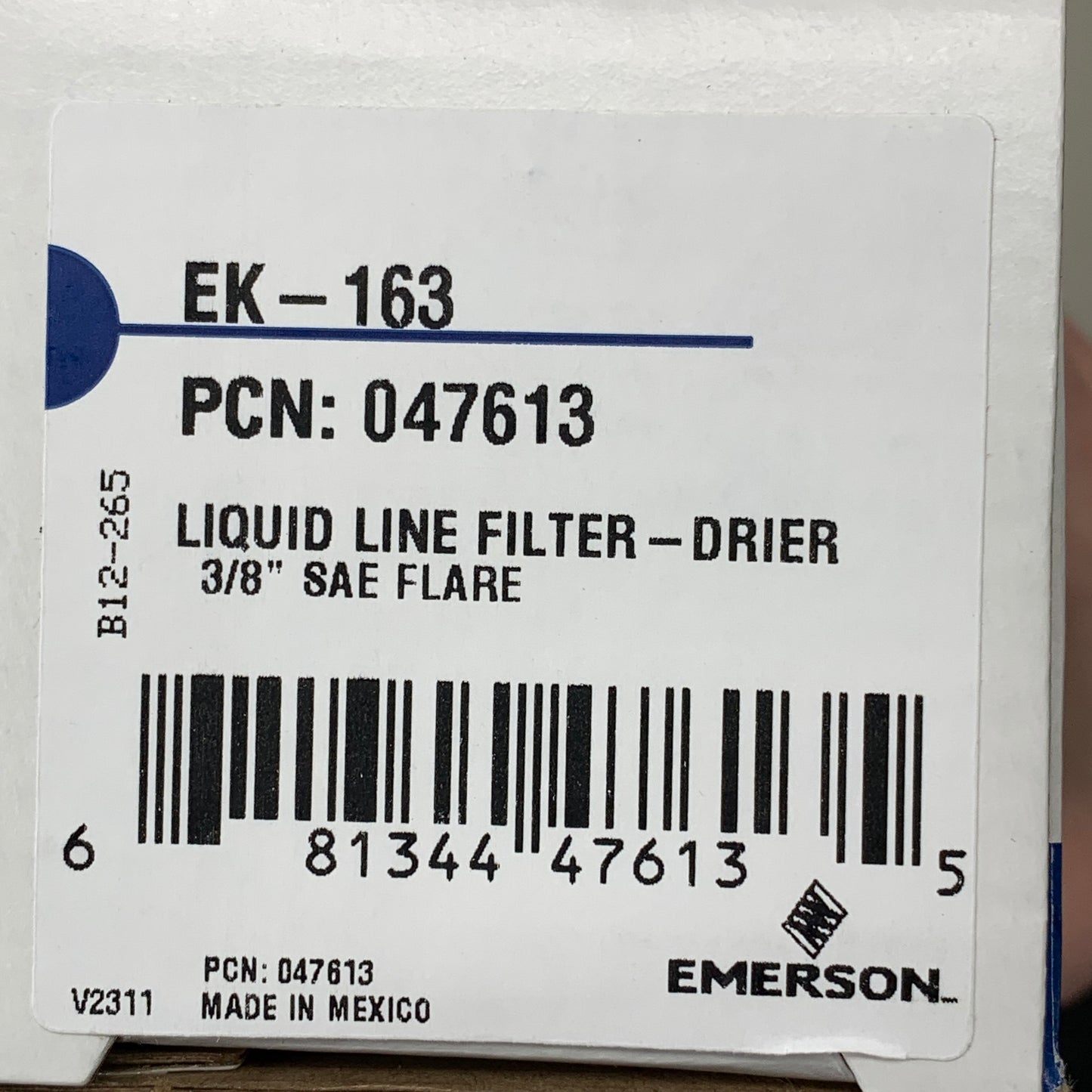 EMERSON 2PK Liquid Line Filter Drier 16 Cubic Inch 3/8 SAE FLARE Refrigerant System 047613