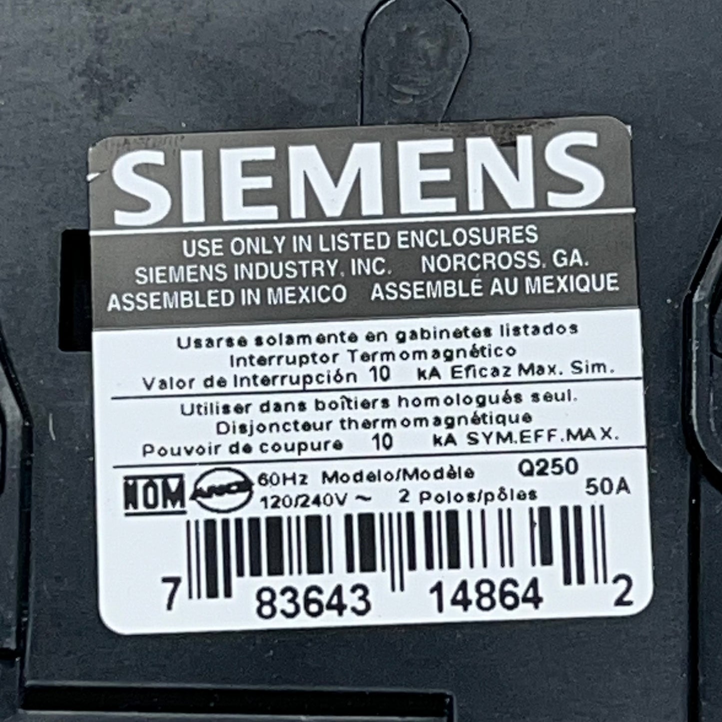 SIEMENS (2 PACK) 50 Amp Circuit Breaker Plug-In 2 Pole 240 Volt Q250